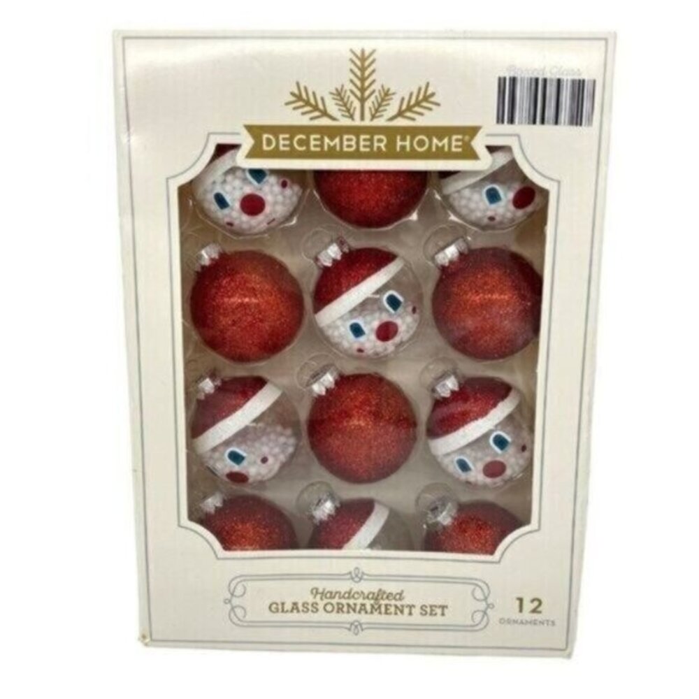 Vintage December Home Handcrafted Santa Glass Ornament Set